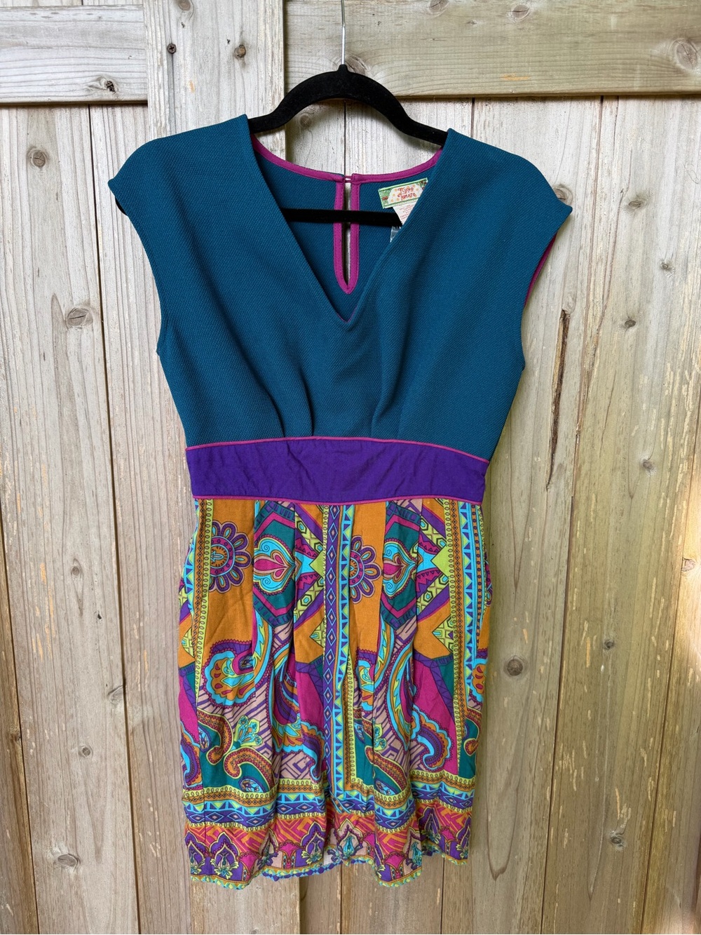 NEW Flying Tomato Teal & Purple Cap-Sleeve Mixed-Print Mini Dress